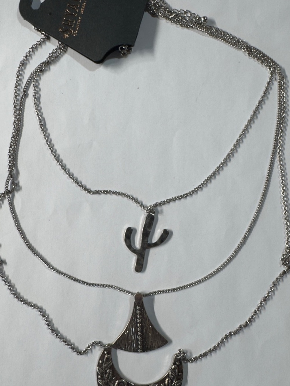 Layered Silver-Tone Women’s Necklace Set - Triple Pendant - Picture 3 of 3